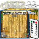 Kurtyna świetlna LED 3x2m na USB z pilotem biały ciepły, wodoodporna