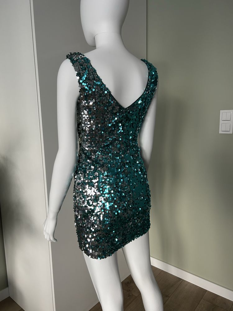 Sukienka mini cekinowa cekiny Charlotte Russe S zielona