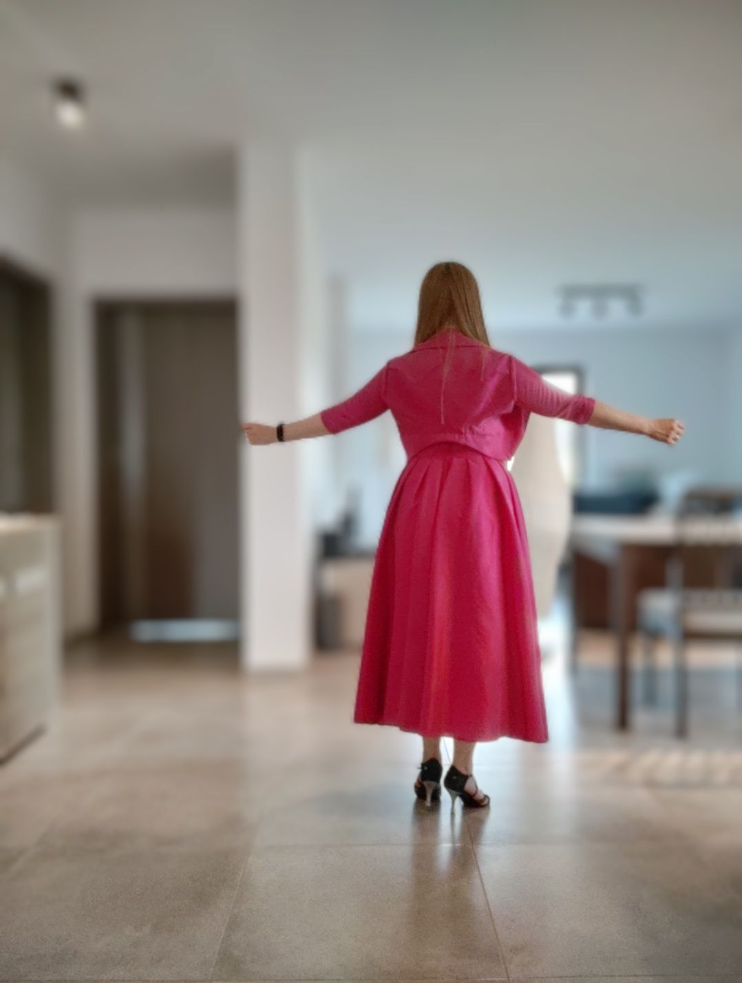 Barbie Sukienka na wesele tafta szyta z koła fuksja HIT