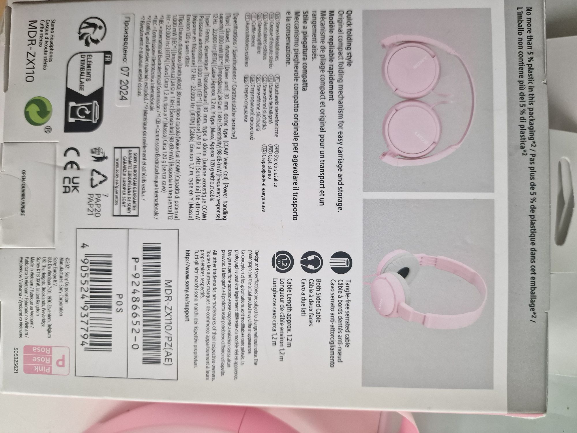Sluchawki sony różowe Mdr -zx110