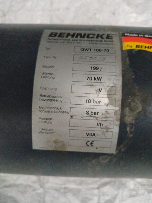 Wymiennik ciepła 70 kW basen ogrzewanie  30m3 niemiecki