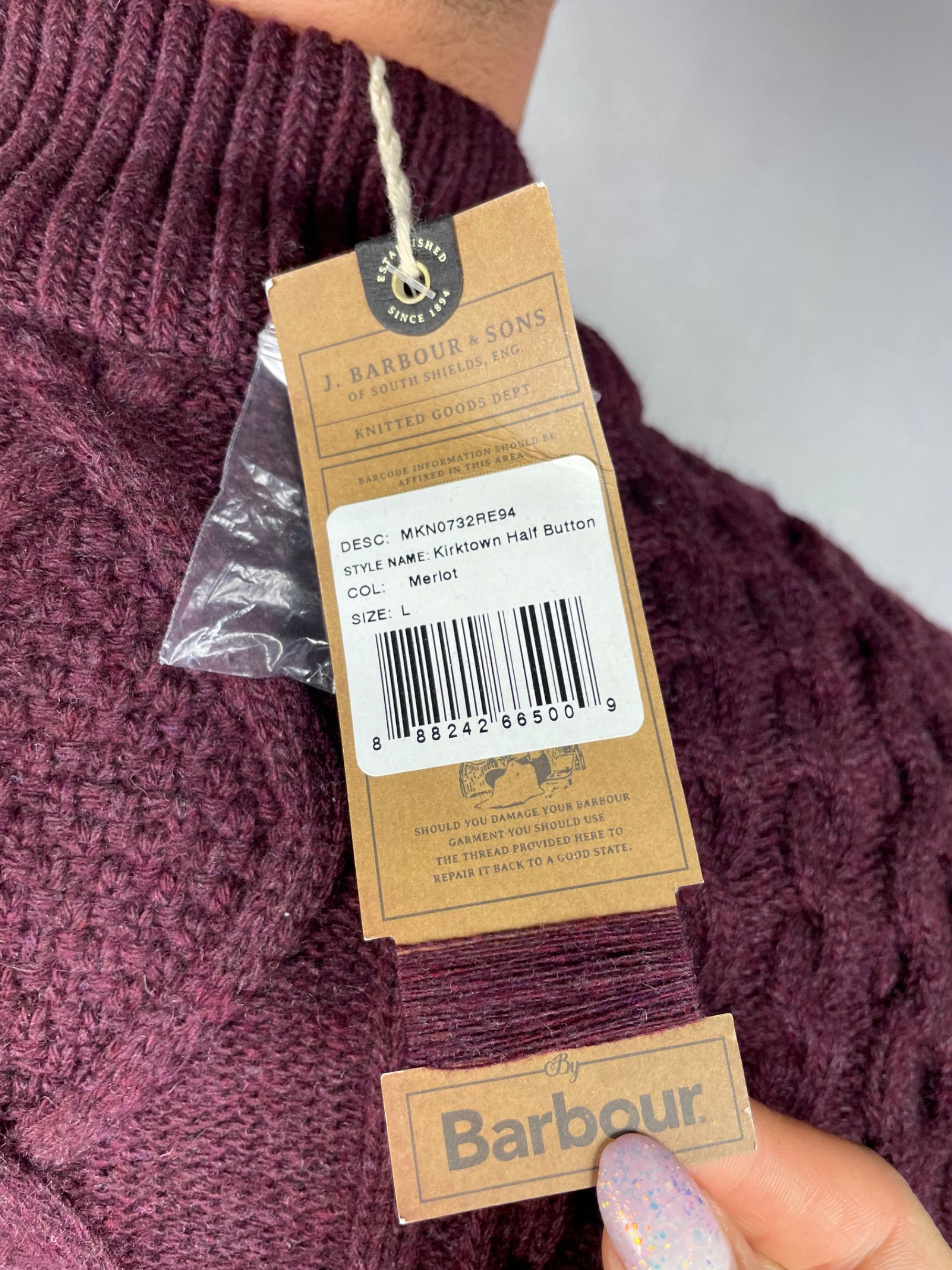 Barbour wełniany sweter cable knit nowy z metką
