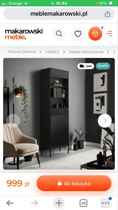 Witryna nowa ryflowana czarna