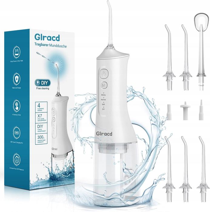 Irygator do zębów bezprzewodowy wodoodporny IPX7 300 ml 6 dysz USB-C