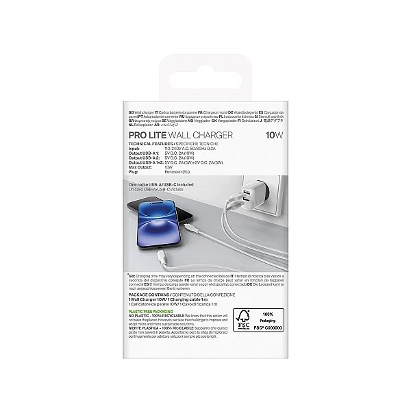 Ładowarka sieciowa Puro PROLITE 10W 2x USB-A + kabel USB-A - USB-C 1.2