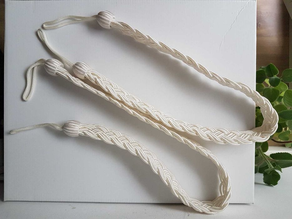 Obejma sznur do zasłon pleciona biała z połyskiem x 2 sztuki