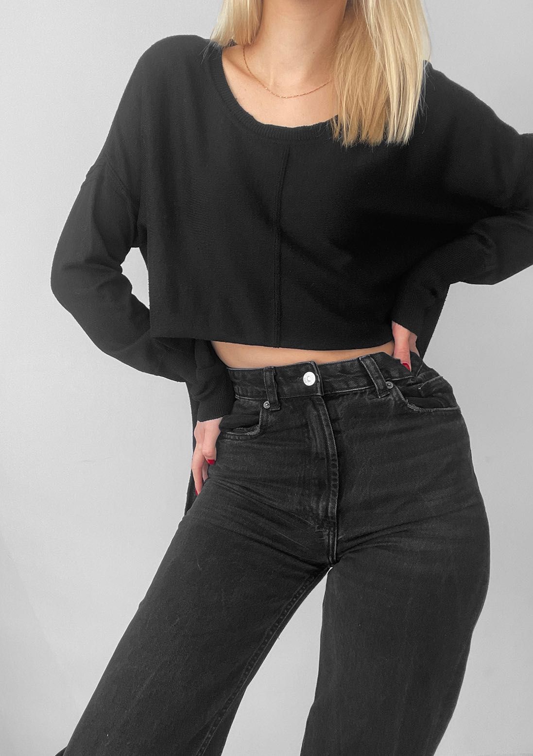 Czarny sweter bawełna rayon sweterek lekki cienki baza jakość premium