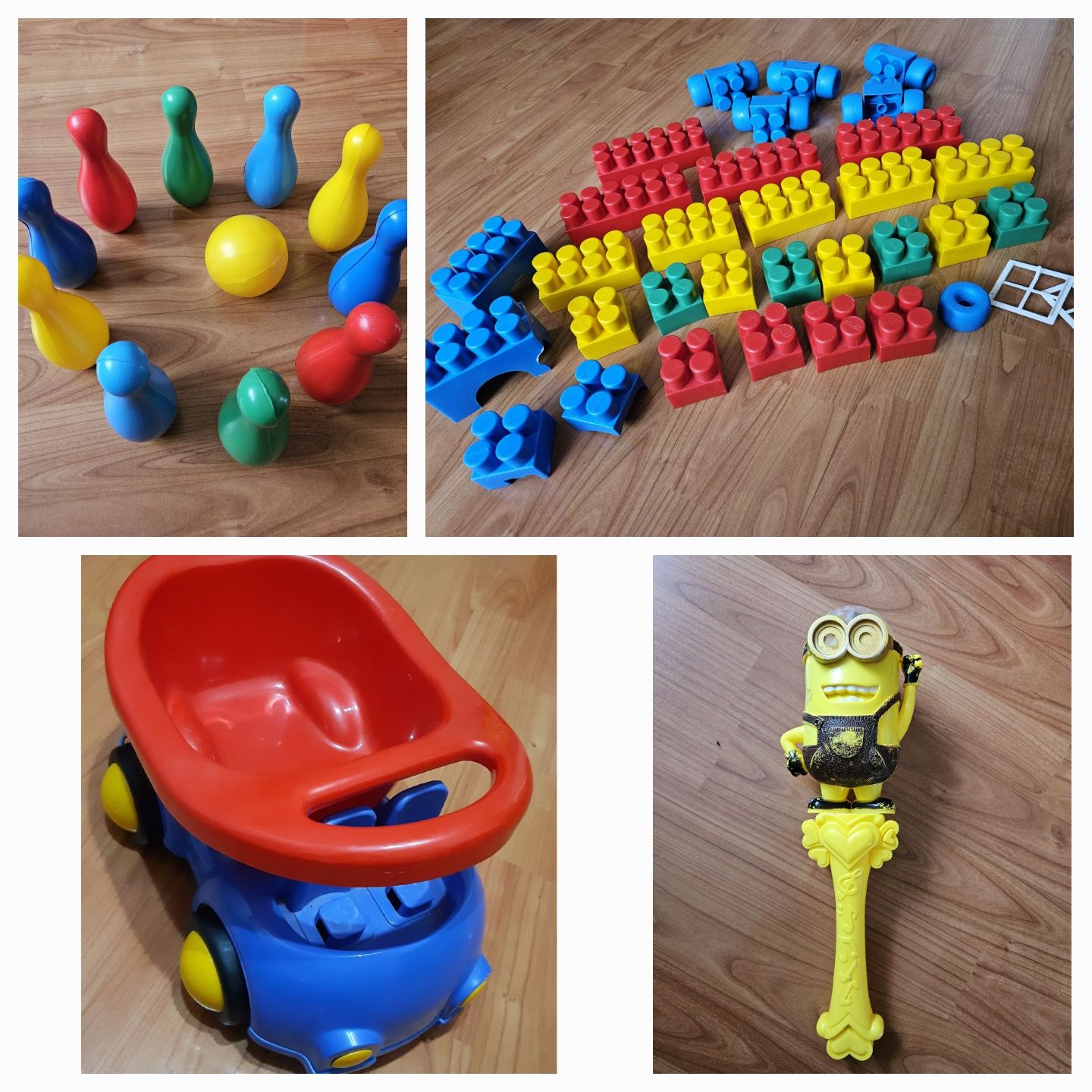 Zabawki zestaw duże klocki kręgle auto Minionek