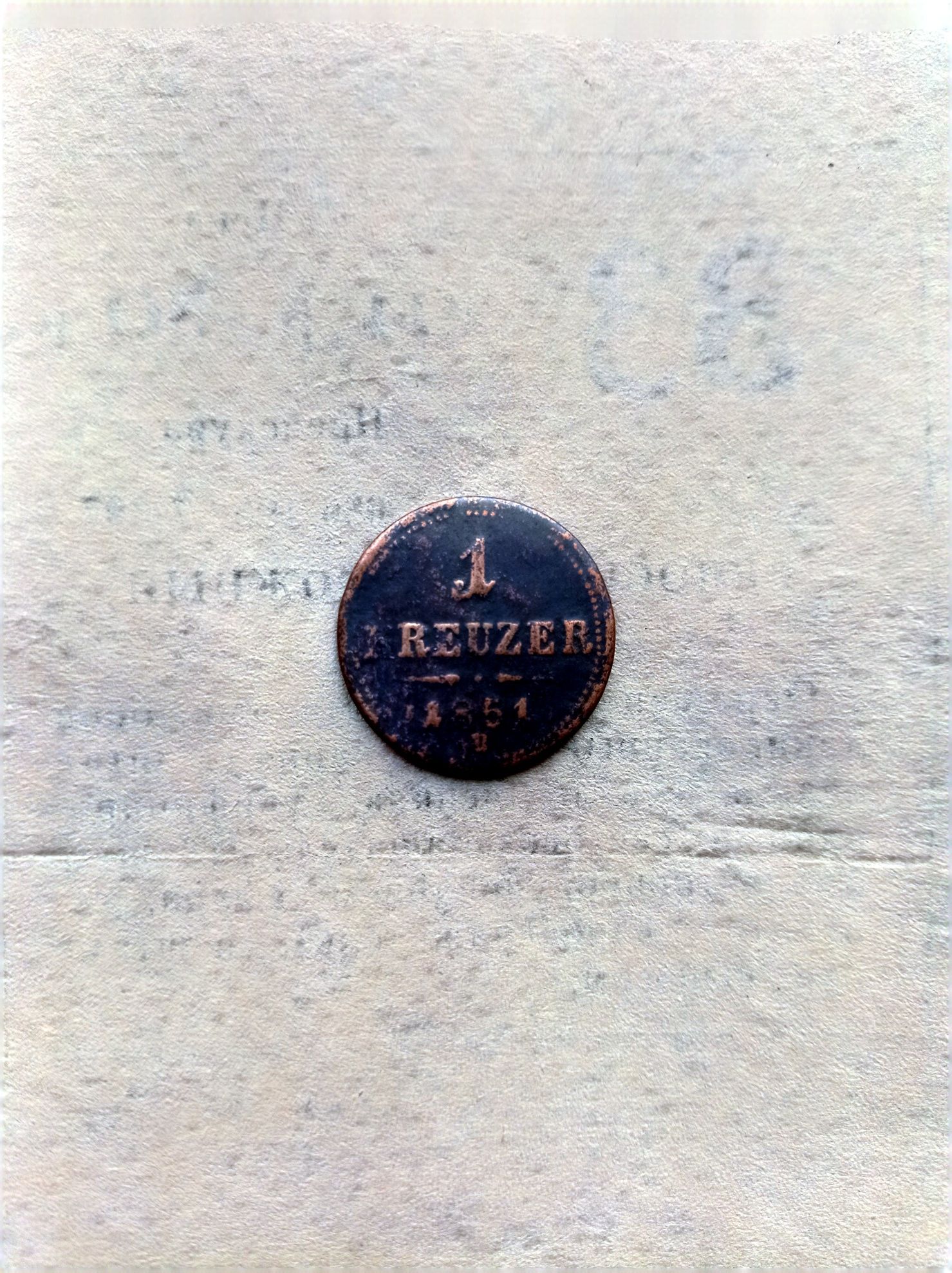 Монета 1851 р. 1 kreuzer