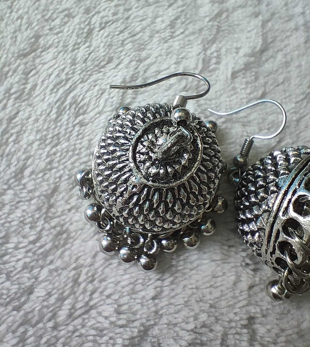 Nowe kolczyki indyjskie jhumki srebrny kolor etno etniczne boho hippie