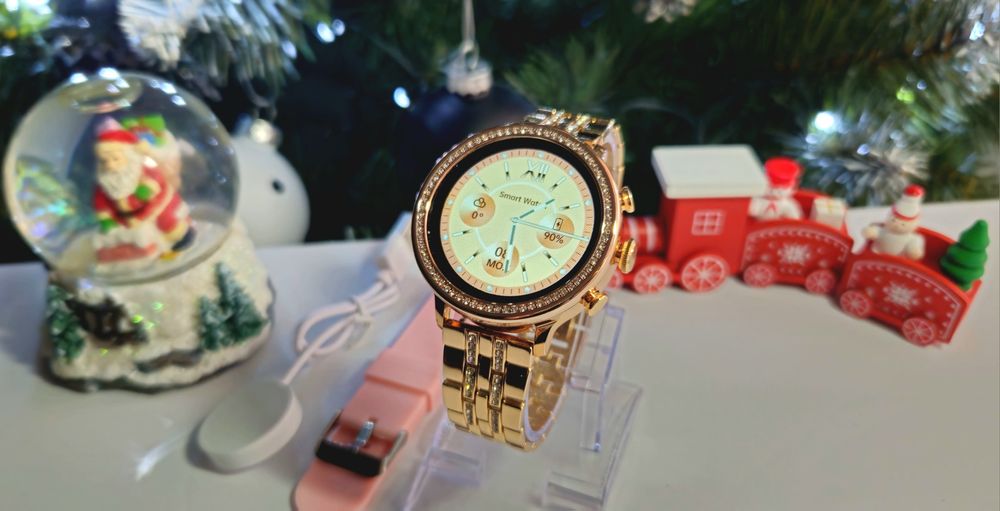 Elegancki Zegarek Damski z Kryształkami Smartwatch Nowy Złoty Prezent