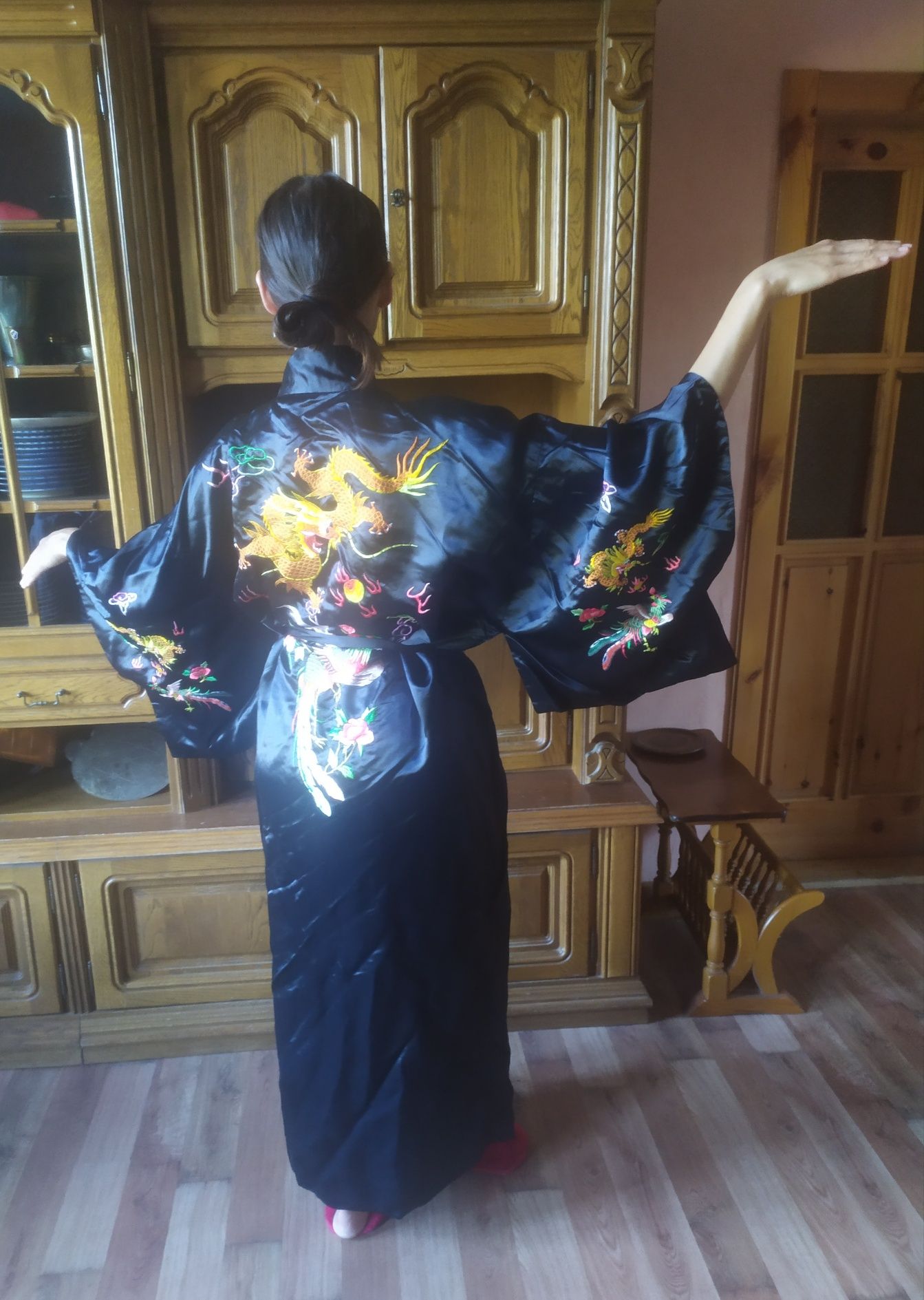 Szlafrok maxi 100% jedwab kimono japońskie L-XL / S M XXL