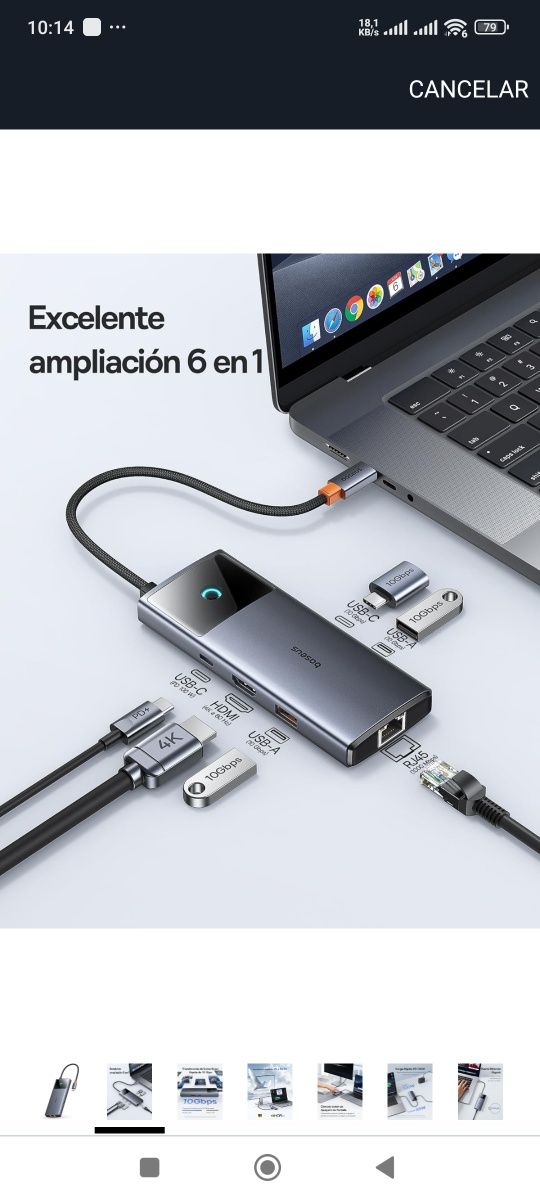 Baseus Hub USB C 10 Gbps Adaptador com Gigabit