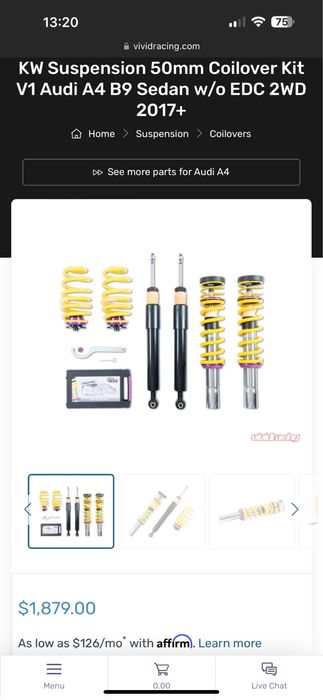 KW Койловери 50mm Coilover Kit V1 Audi A4 B9 Sedan w/o EDC 2WD 2017+