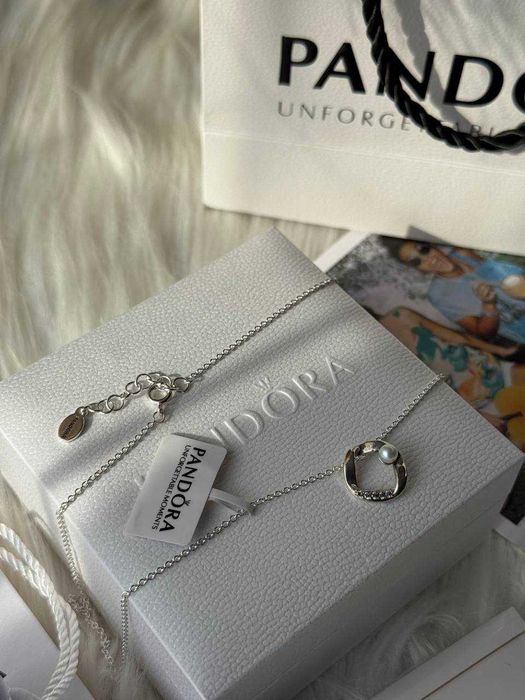 Срібний ланцюжок з перлиною , кулон Pandora. Цепочка, підвіска пандора