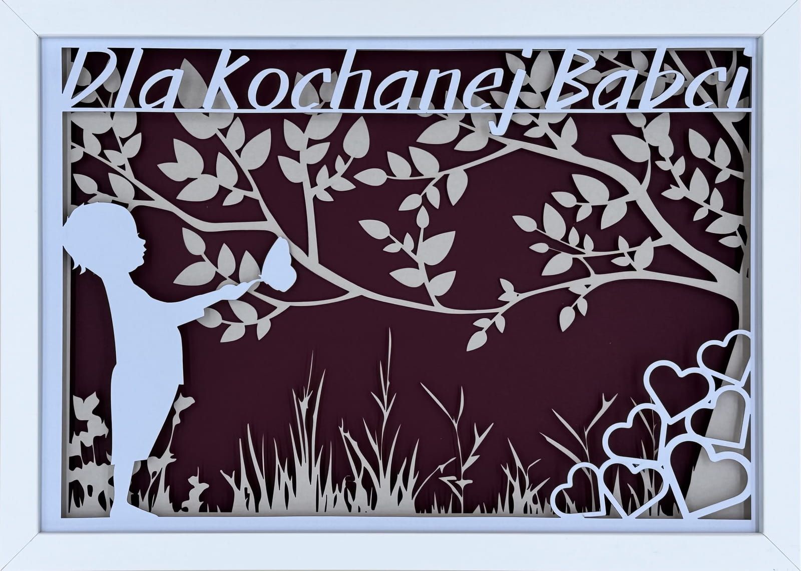 Ramka 3D shadow box Dla Kochanej Babci Dziecko 32x23