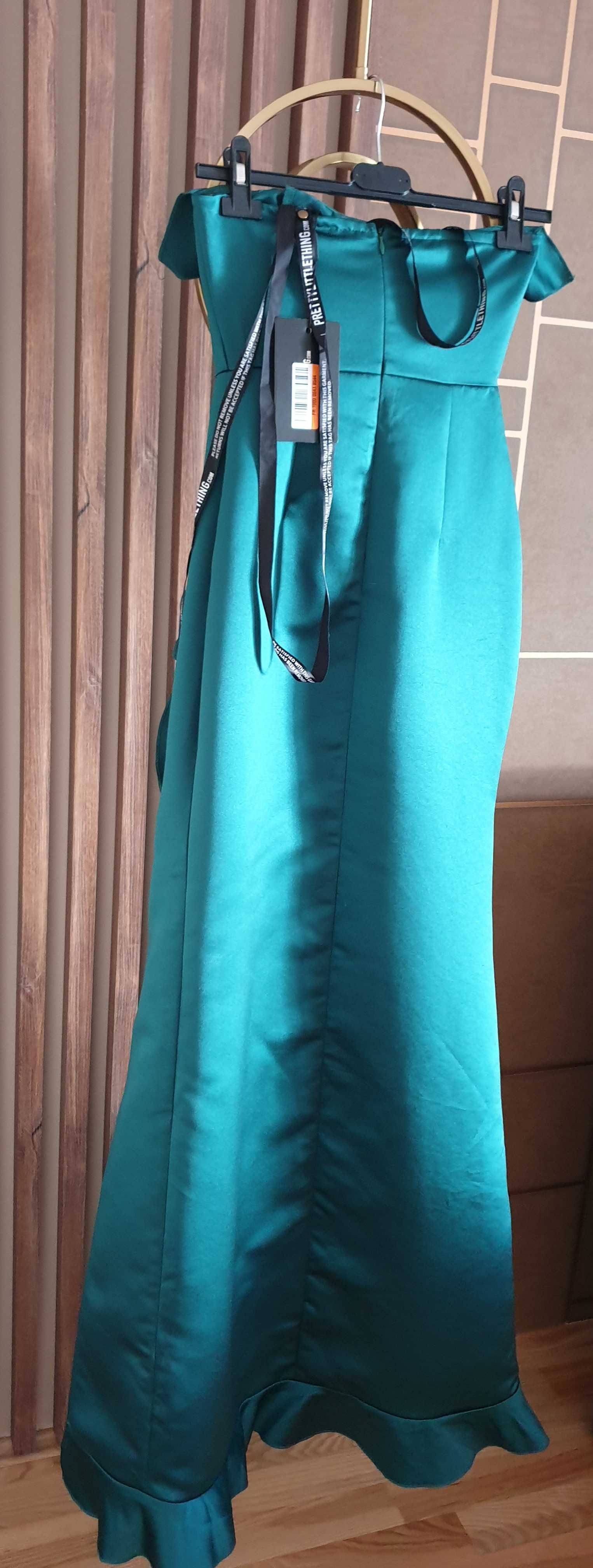 Sukienka XS/34 - Pretty Little Thing Emerald Green Satin Frill
