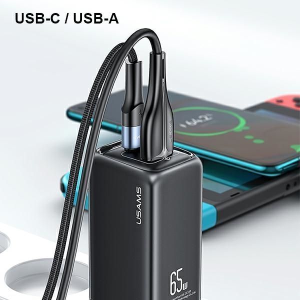 Ładowarka sieciowa 65W USAMS T47 z USB-C PD3.0 + USB Quick Charger