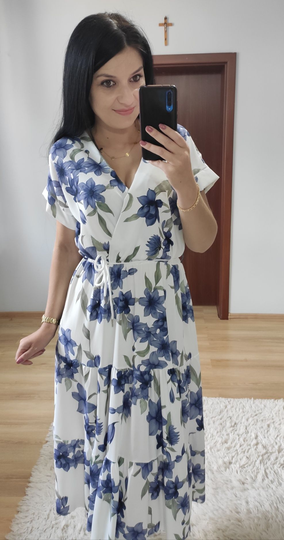 Sukienka MIDI w kwiaty wesele komunia chrzciny