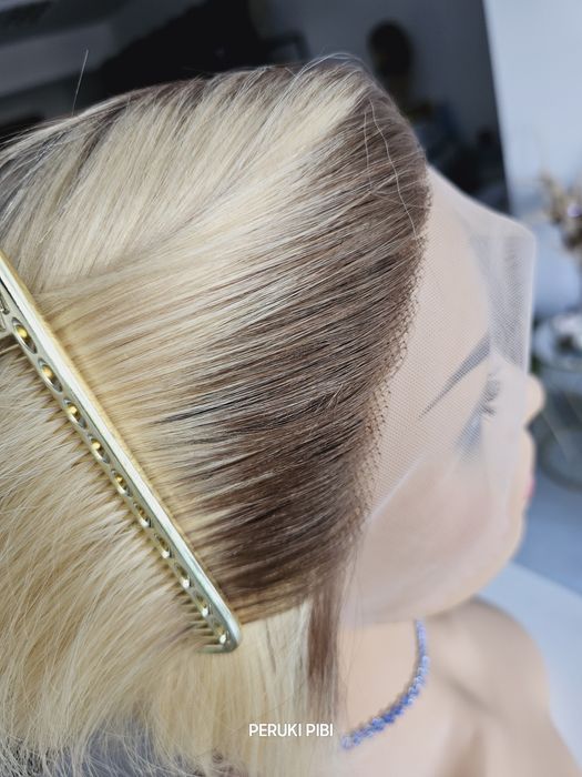 Peruka z włosów naturalnych w 100% blond odrost Ala lace front
