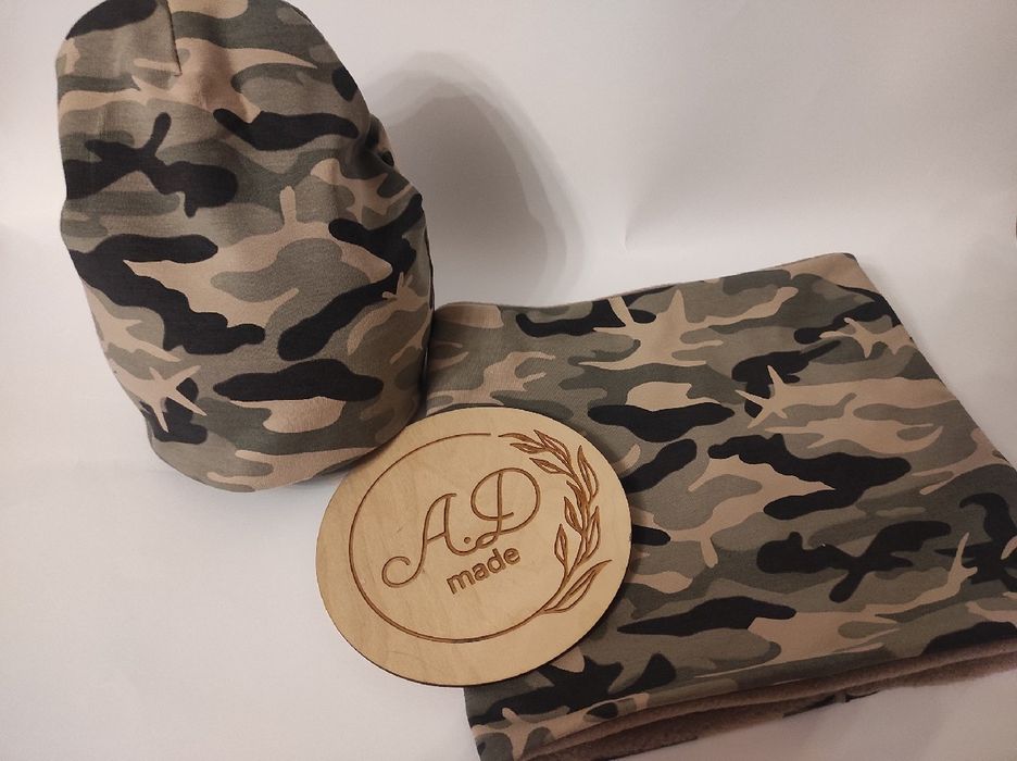 Komplet zestaw moro ocieplany czapka komin męski zimowy XL ,M