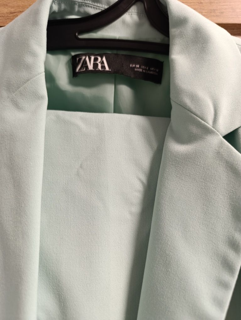 Zara garnitur komplet marynarka spodnie cygaretki miętowy 38