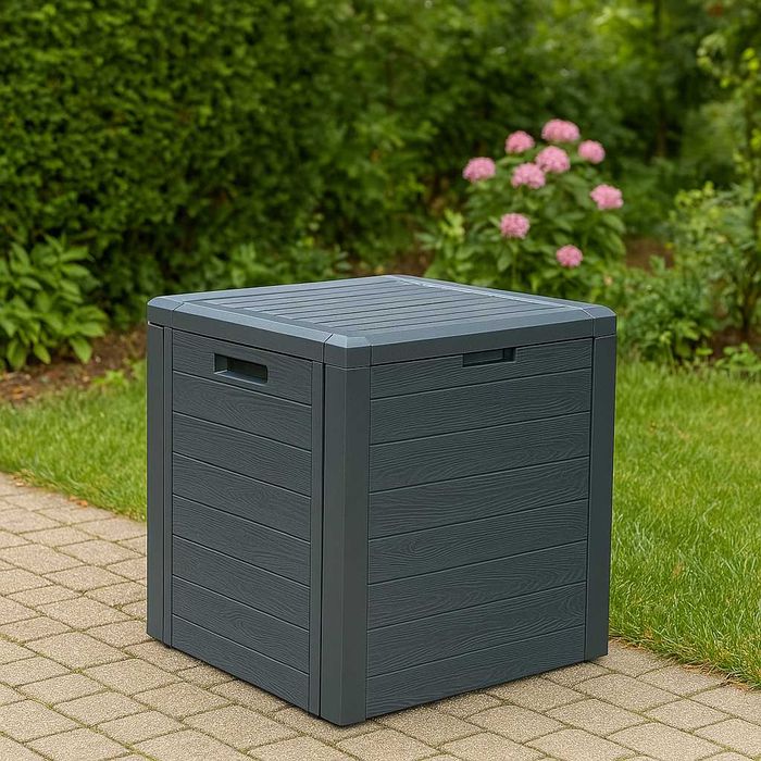 Pojemna solidna skrzynia ogrodowa 140L antracyt – balkon, taras, ogród