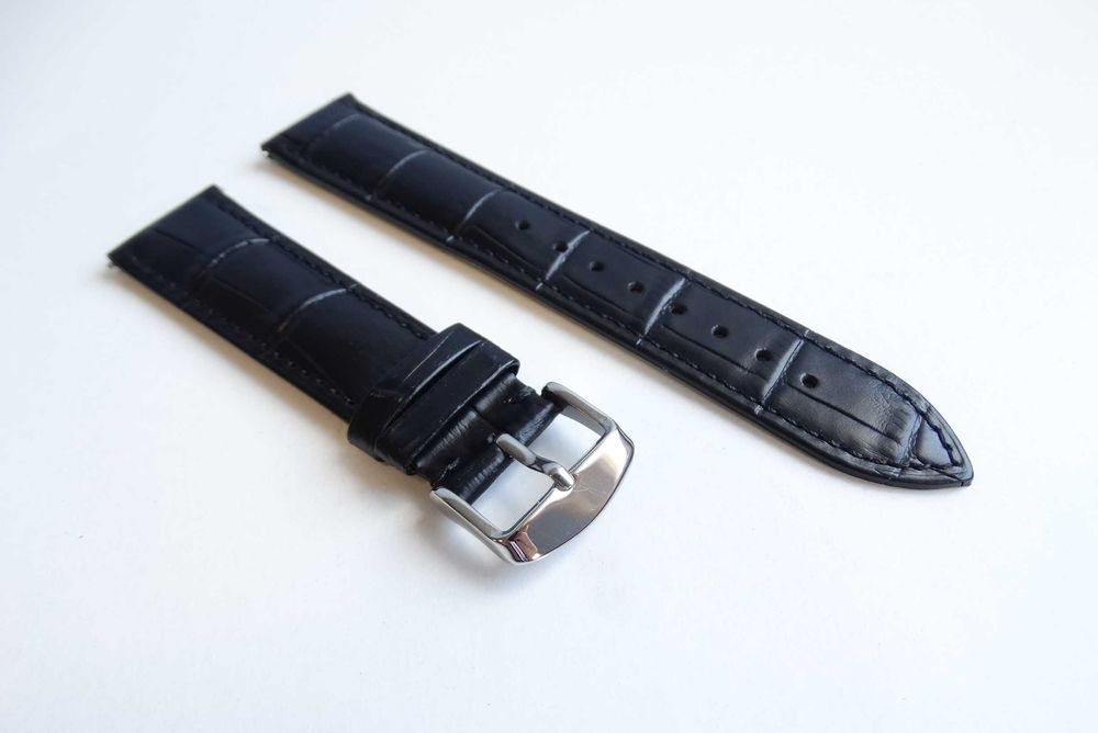 Pasek skórzany do zegarka szerokość 20mm czarny z klamrą ze stali 316L