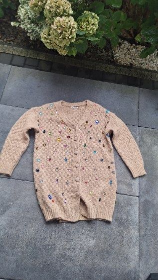 stylowy modny sweter kardigan damski camel  44 46