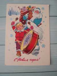 открытка СССР Зарубин дед мороз 1977 с новым годом снеговик