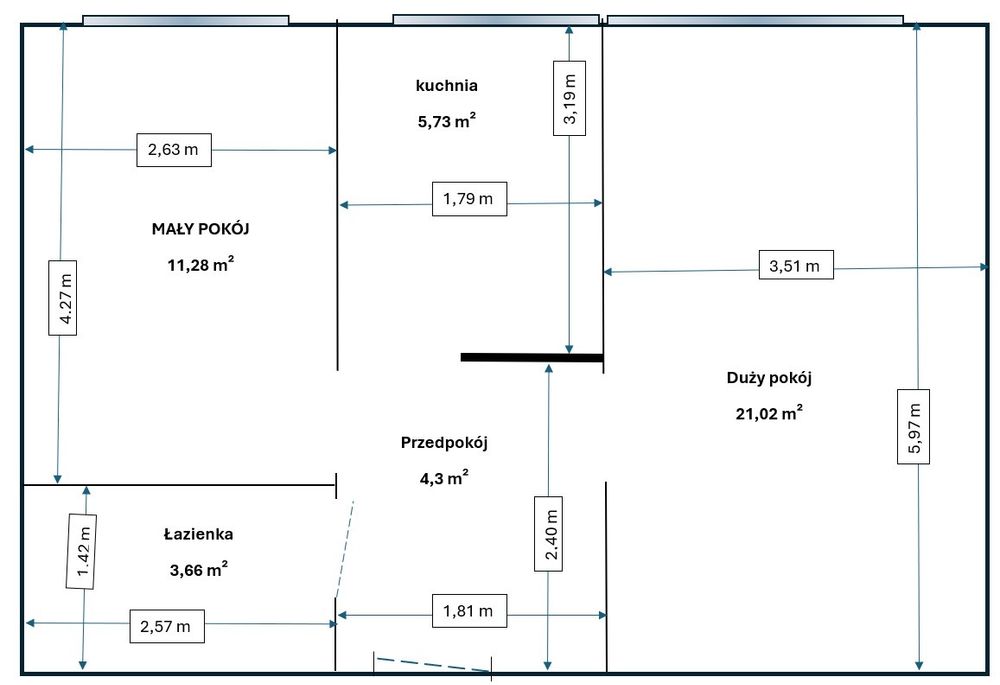 Mieszkanie - dwa pokoje , 47m ,centrum, Norwida