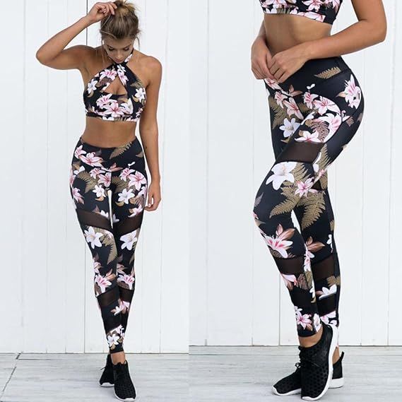 Damski komplet sportowy XL top legginsy Fitness kwiaty