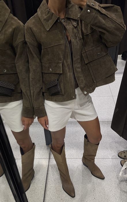 Куртка-бомбер Zara з натуральної шкіри, в наявності С