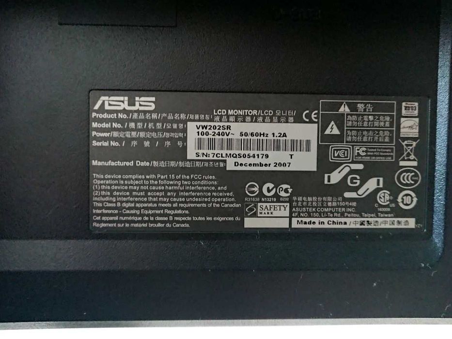 ЖК-Монитор TFT Asus VW202SR диагональ 20 1680x1050 Black черный