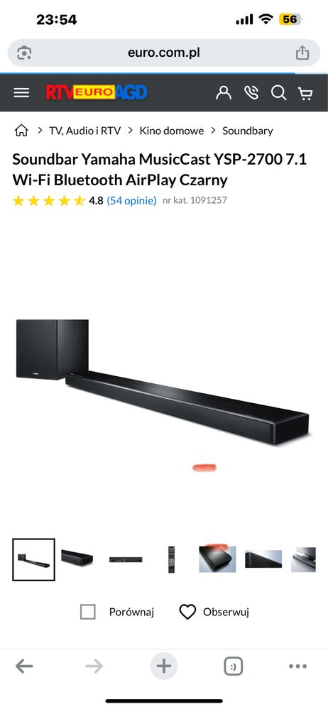 Yamaha MusicCast YSP2700 soundbar 7.1 z ekspozycji gwarancja czarny