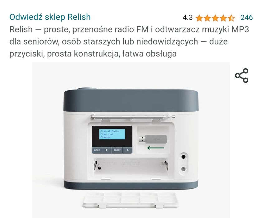 Relish Radio i przenośny odtwarzacz MP3 dla osób starszych