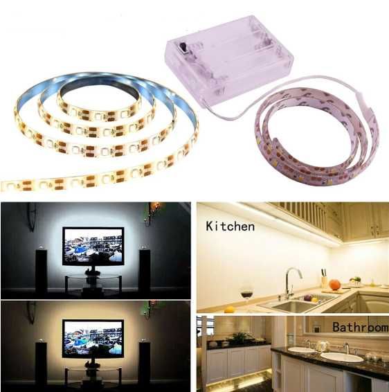 Светодиодная лента холодная белая с батарейками .2 метра 60 д/м.IP65