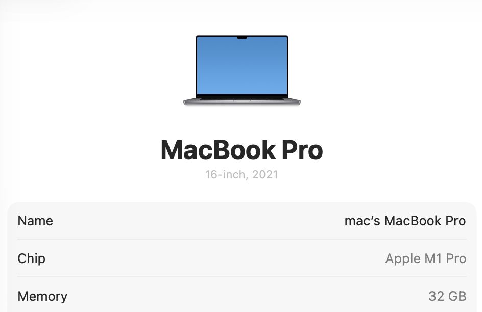 MacBook Pro 16’ 2021 32GB RAM 1TB SSD 88%