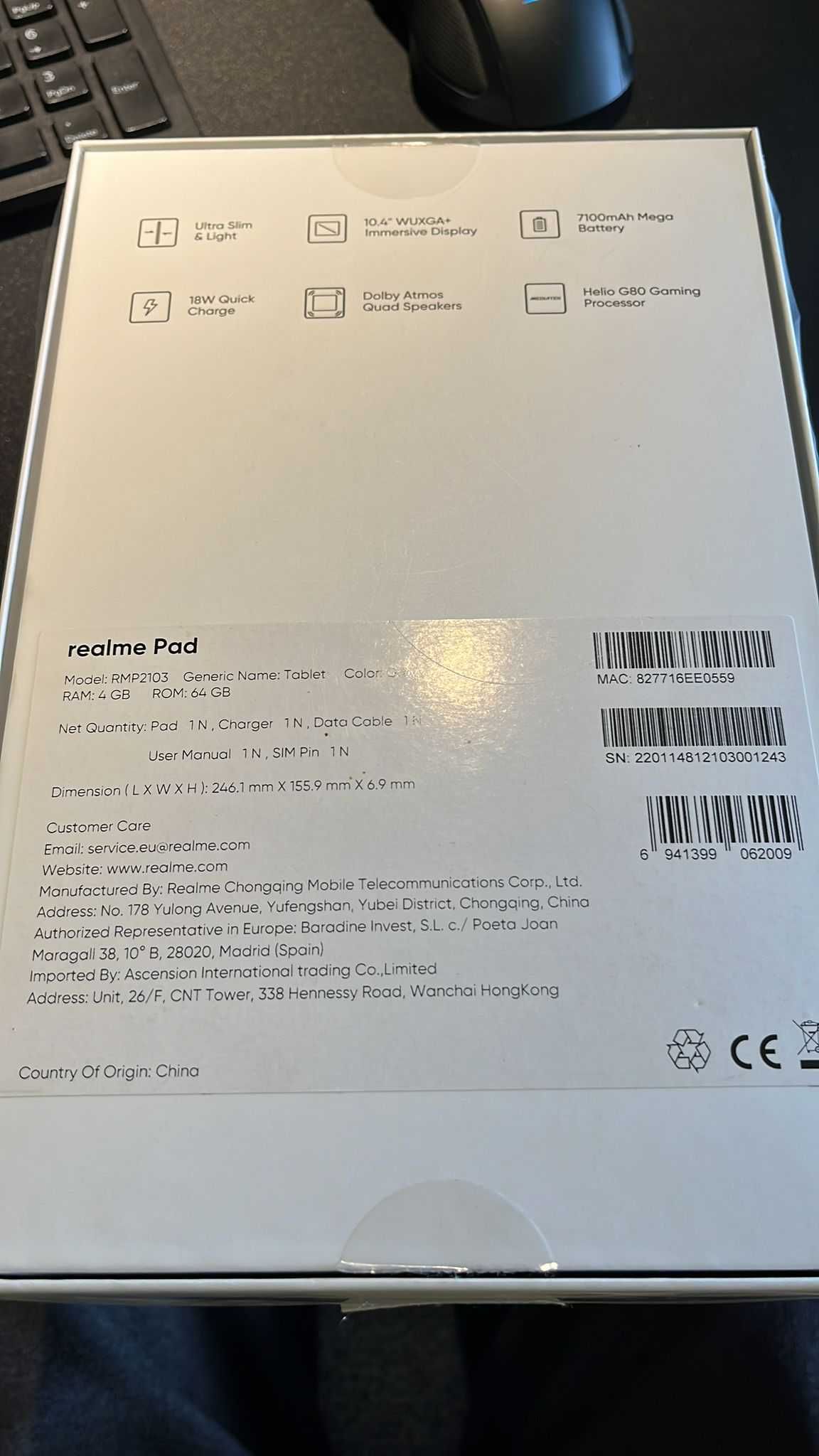 Realme Pad 10.4" 4GB/64GB WiFi Cinzento