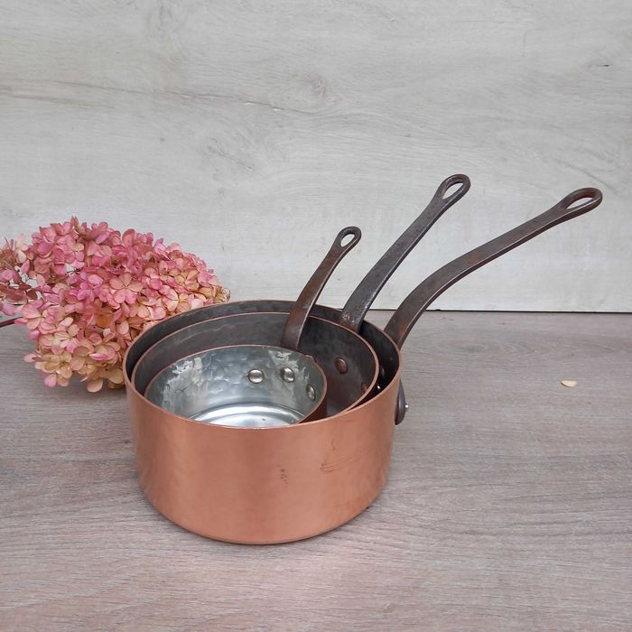 Miedziany garnek miedziany rondel komplet 3szt - grube dno