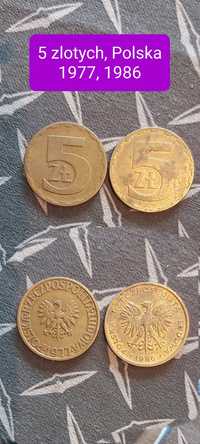 Moneta Polska 5 złotych 1977, 1986