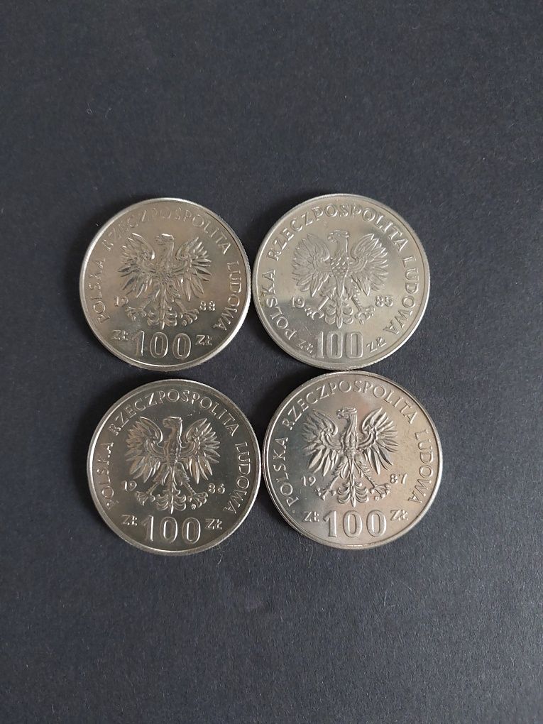 4 monety 100zł z Królami Polski.