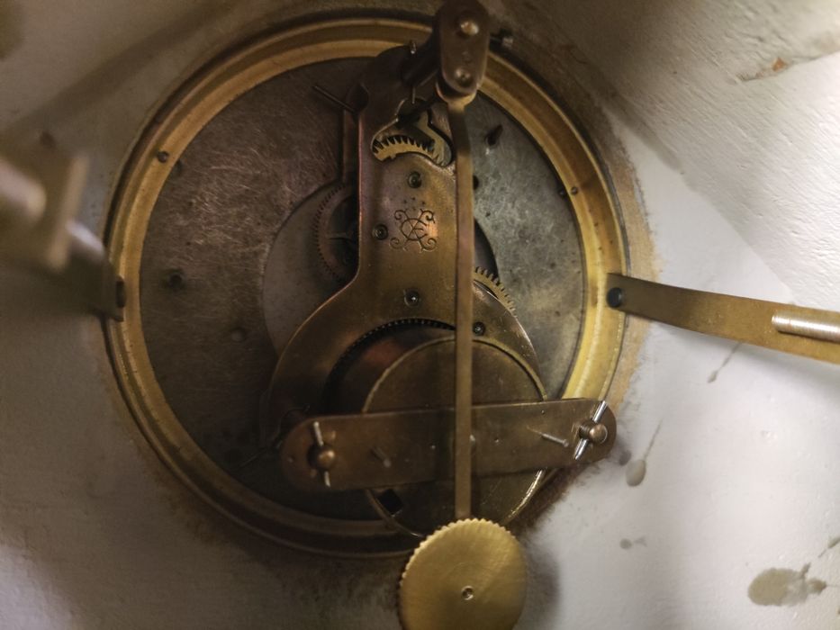 Conjunto grande relógio antigo de corda (arte deco) em pedra