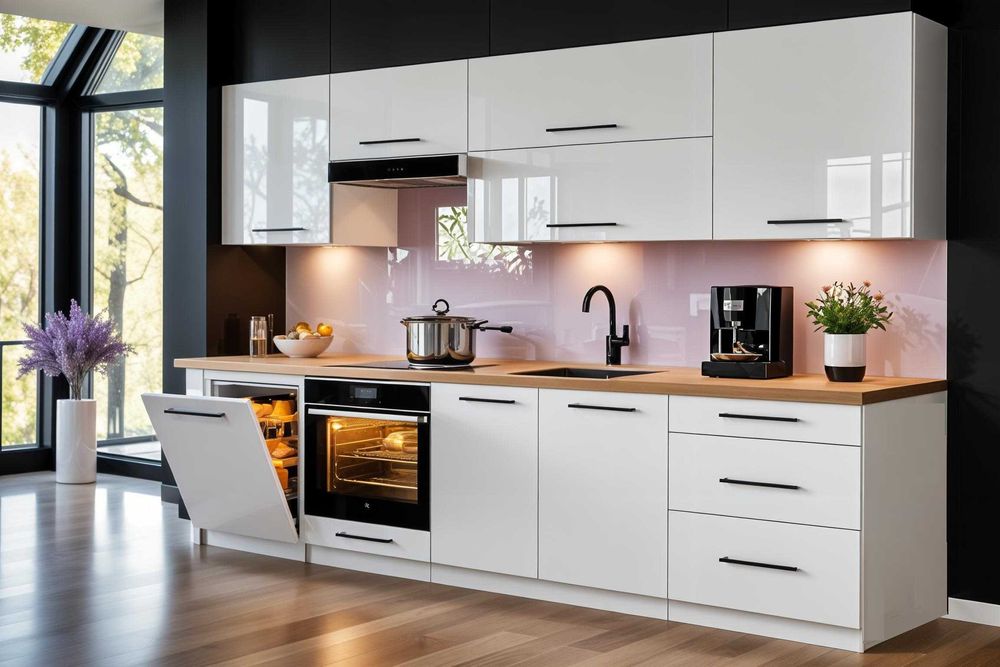 meble kuchenne 260 kuchnia kaszmir 2,6m biały szary połysk szałwia