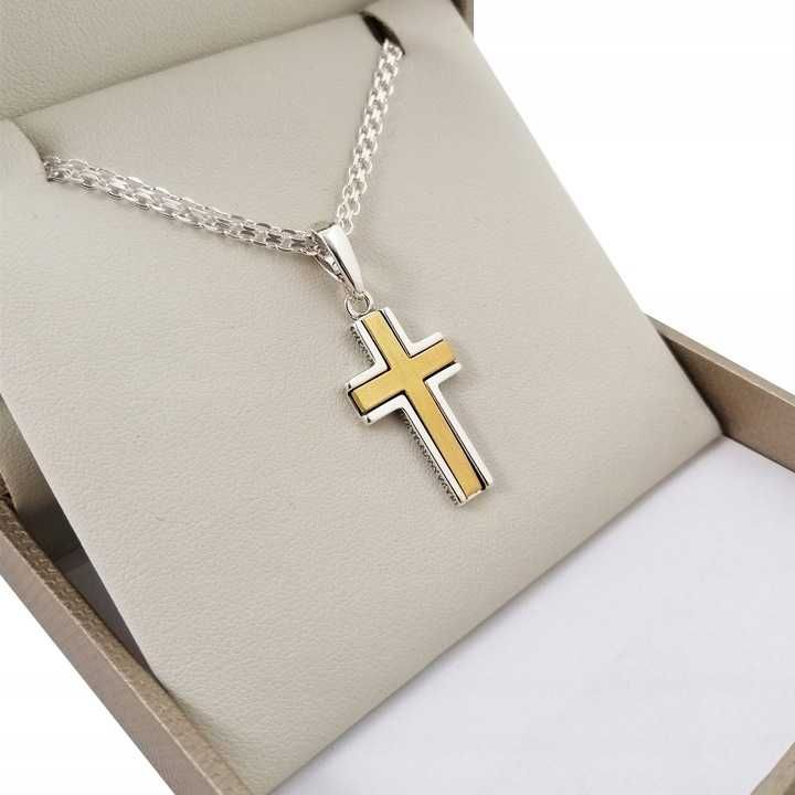 Srebrny łańcuszek bismark+krzyżyk srebro 925 50cm GWARANCJA PREZENT