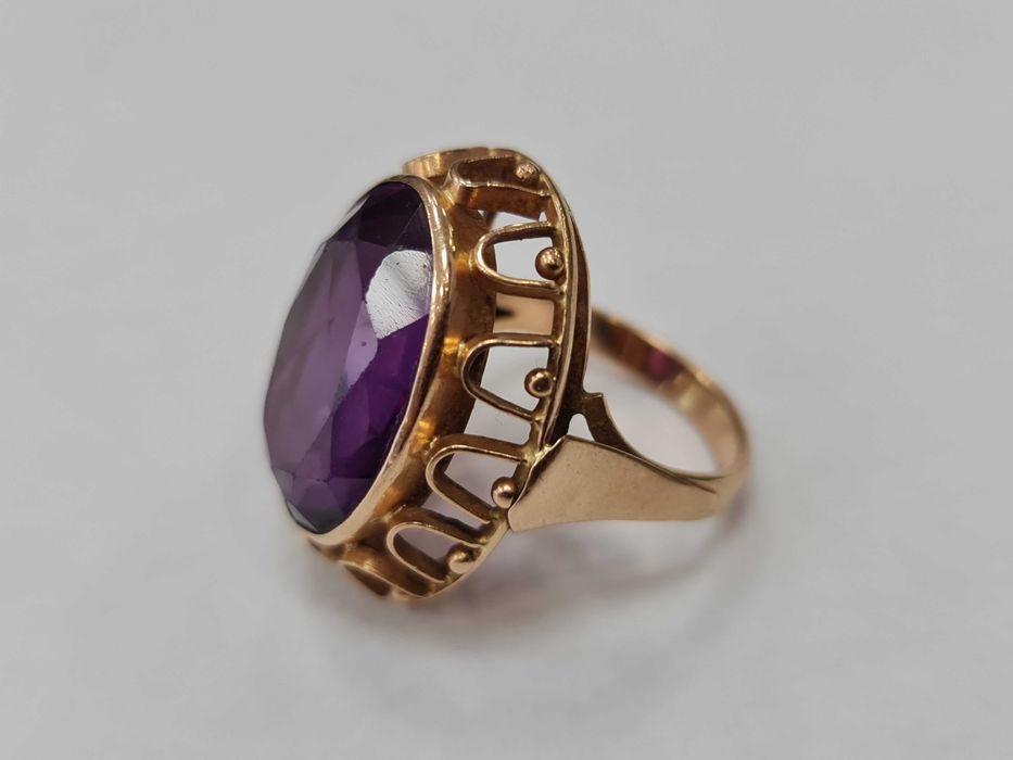 Złoty pierścionek/ 585/ 11.18 gram/ R17/ Aleksandryt/ Praca ręczna