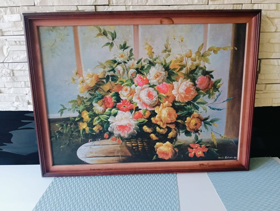 Obraz przedstawiający kwiaty w wazonie