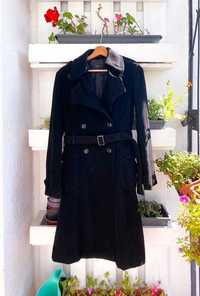 Czarny klasyczny wełniany długi płaszcz dwurzędowy Zero 36