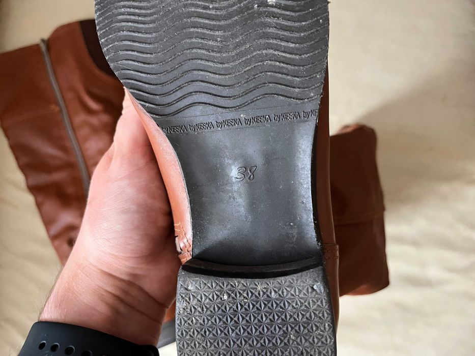 TANIO brązowe, ocieplane futerkiem, długie kozaki muszkieterki