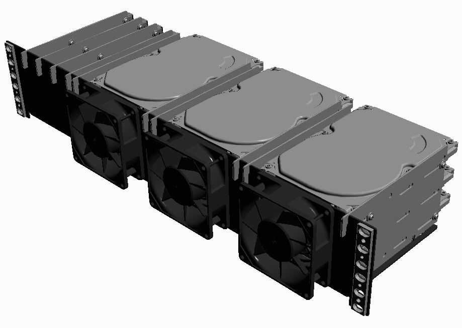 Uchwyt na dyski do szafy RACK 19 cali. 9 x HDD + 4 x SSD , 3 x FAN 80